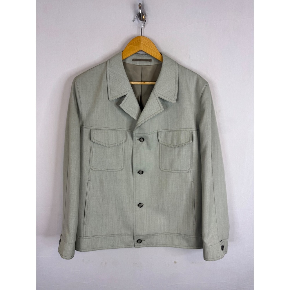 Vintage Wool Blend Button Front Workwear Jacket Sage Green Size 56